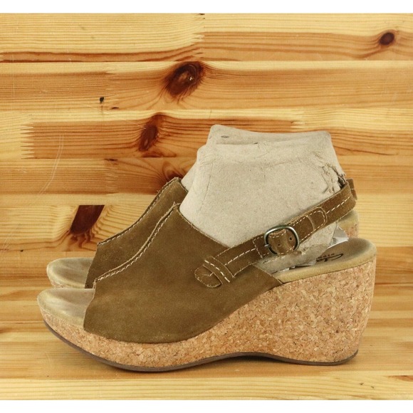 Clarks Shoes - Clarks Wedges Sz 10M Womens Brown Suede Slingback Open Toe Comfort Shoes Buckle